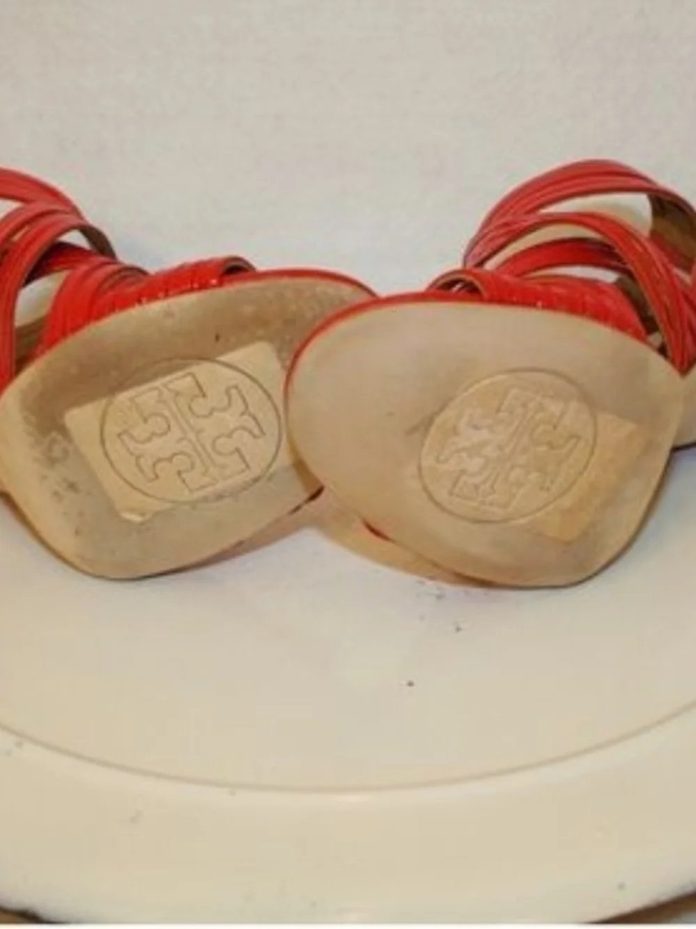 Tory Burch Red Patent Crisscross Open-Toe Heels